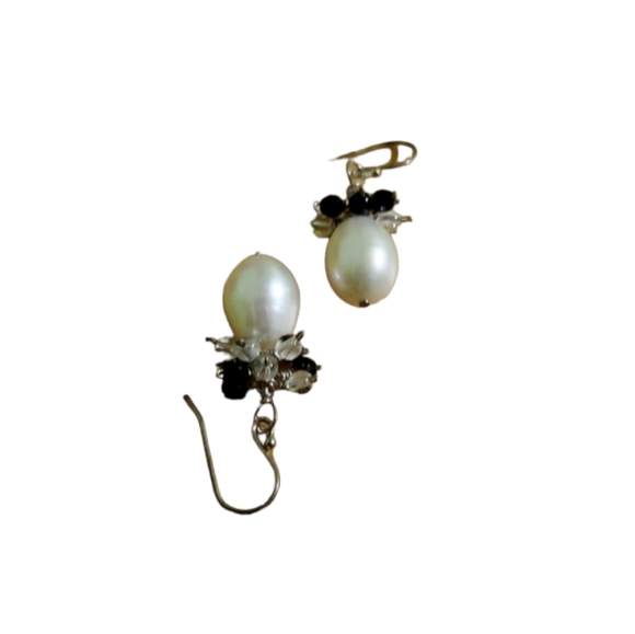 Sterling silver pearl and semiprecious stone earrings - Picture 3 of 5